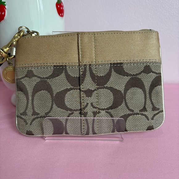 Coach Tan and Brown Signature Wristlet - Picture 1 of 7